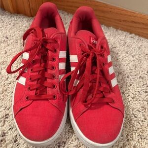 adidas Red Canvas Low-Top Sneakers with White Stripes